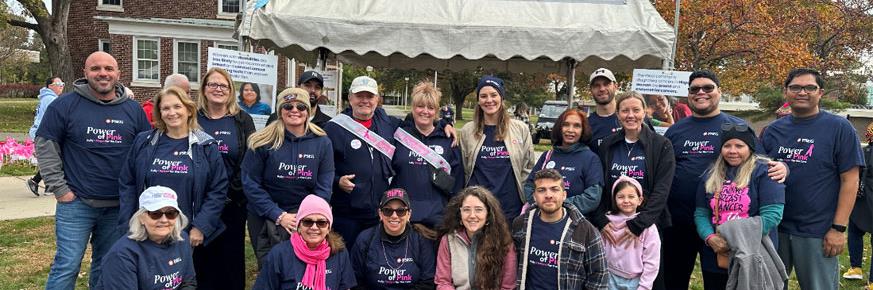 PSEG employees shown volunteering at Making Strides Walk, supporting breast cancer awareness. 