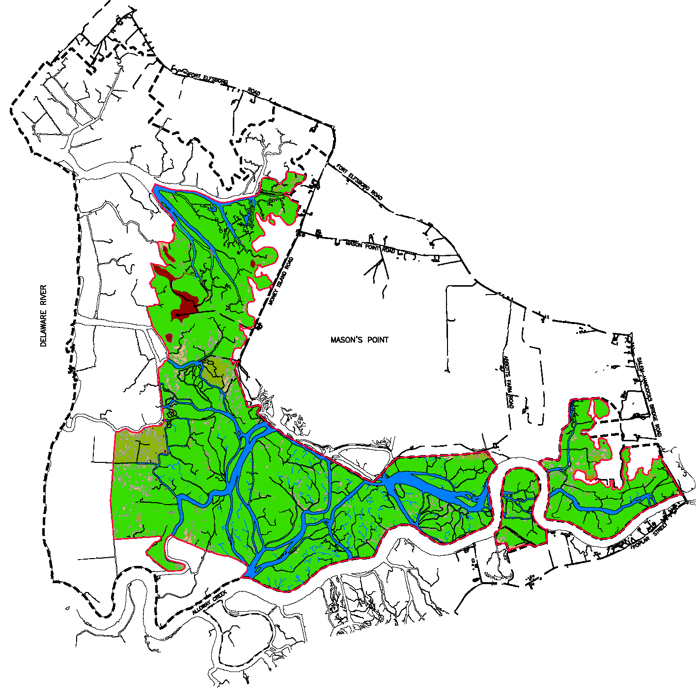 2024 vegetation map showing Spartina marsh vegetation expanding across the Alloway Creek Watershed Wetland Restoration Site after restoration.